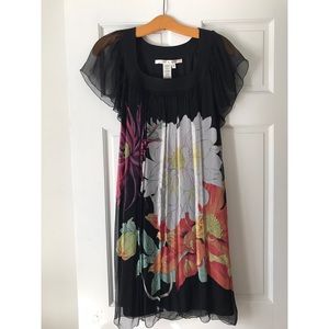 Max Studio Silk Watercolor Print Black Dress